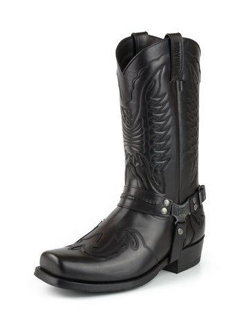 Mayura Boots Indian 2471 Zwart/ Cowboy Biker Laarzen Heren Vierkante Neus Platte Hak Afneembaar Spoor Echt Leer