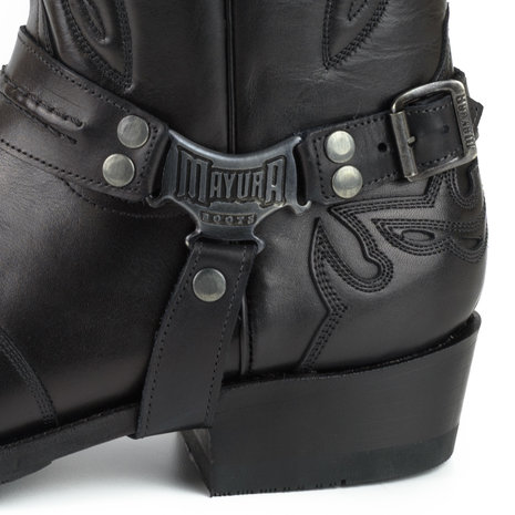 Mayura Boots Indian 2471 Zwart/ Cowboy Biker Laarzen Heren Vierkante Neus Platte Hak Afneembaar Spoor Echt Leer