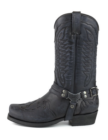 Mayura Boots Indian 2471 Vintage Zwart/Cowboy Biker Laarzen Heren Vierkante Neus Platte Hak Afneembaar Spoor Echt Leer