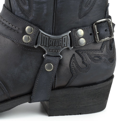 Mayura Boots Indian 2471 Vintage Zwart/Cowboy Biker Laarzen Heren Vierkante Neus Platte Hak Afneembaar Spoor Echt Leer