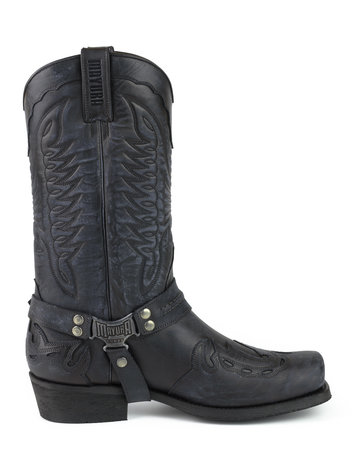 Mayura Boots Indian 2471 Vintage Zwart/Cowboy Biker Laarzen Heren Vierkante Neus Platte Hak Afneembaar Spoor Echt Leer