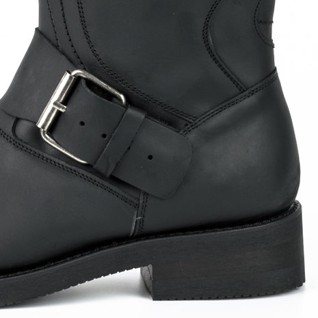 Mayura Boots 1594 Zwart/ Biker Motorlaarzen Dames Heren Ronde Stalen Neus Anti Slip Zool Echt leer