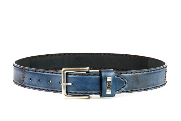 Mayura Riem 925 Jeans Blauw Cowboy Western 4 cm Brede Jeans Riem Verwisselbare Gesp Glad leder