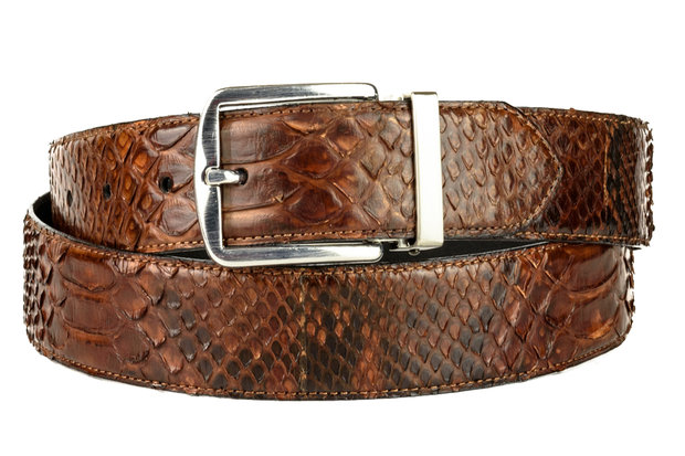 Mayura Riem 810P Cognac Python 3.5cm Breed Verwisselbare Gesp