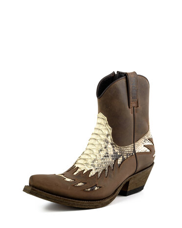 Mayura Boots 12U Bruin/ Natural Python-Dames Heren Cowboy Western Enkellaars Spitse Neus Schuine Hak Rits Waxed Leather