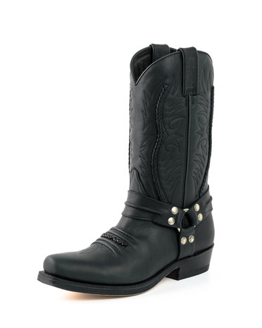 Mayura Boots 07 Zwart/ Motor Biker Western Dames Heren Spitse Laarzen Vlechtwerk Vast Spoor Gewaxt Leer