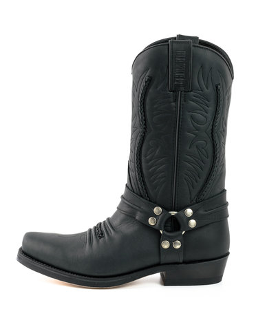 Mayura Boots 07 Zwart/ Motor Biker Western Dames Heren Spitse Laarzen Vlechtwerk Vast Spoor Gewaxt Leer