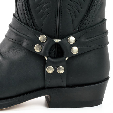 Mayura Boots 07 Zwart/ Motor Biker Western Dames Heren Spitse Laarzen Vlechtwerk Vast Spoor Gewaxt Leer