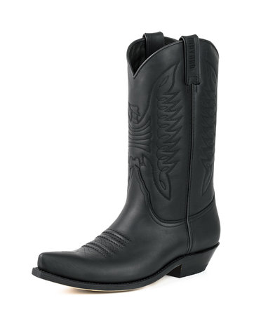 Mayura Boots 20 Zwart/ Unisex Cowboy Western Laarzen Spitse Neus Schuine Hak Sierstikel Wreef Waxed Leer