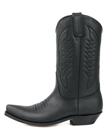 Mayura Boots 20 Zwart/ Unisex Cowboy Western Laarzen Spitse Neus Schuine Hak Sierstikel Wreef Waxed Leer Zijaanzicht