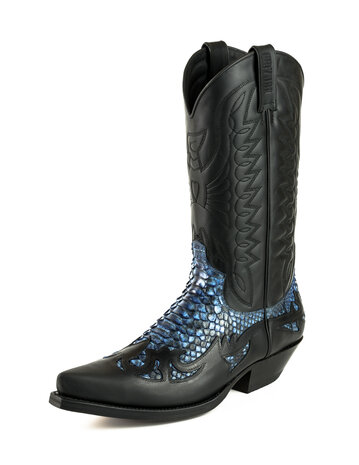 Mayura Boots 1935P Zwart/ Blauw Python Spitse Cowboy Western Laarzen Schuine Hak Rechte Schacht Treklussen Goodyear Welted