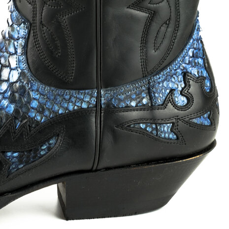 Mayura Boots 1935P Zwart/ Blauw Python Spitse Cowboy Western Laarzen Schuine Hak Rechte Schacht Treklussen Goodyear Welted