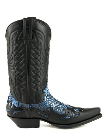 Mayura Boots 1935P Zwart/ Blauw Python Spitse Cowboy Western Laarzen Schuine Hak Rechte Schacht Treklussen Goodyear Welted