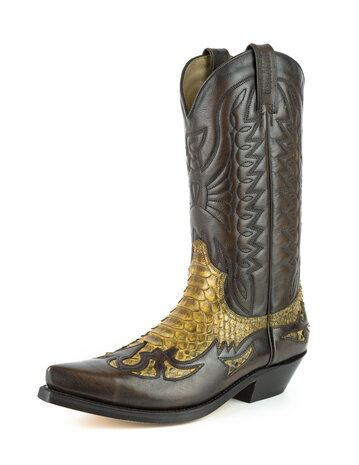 Mayura Boots 1935P Bruin/ Camel Phyton- Spitse Cowboy Western Laarzen Schuine Hak Rechte Schacht Treklussen Goodyear Welted