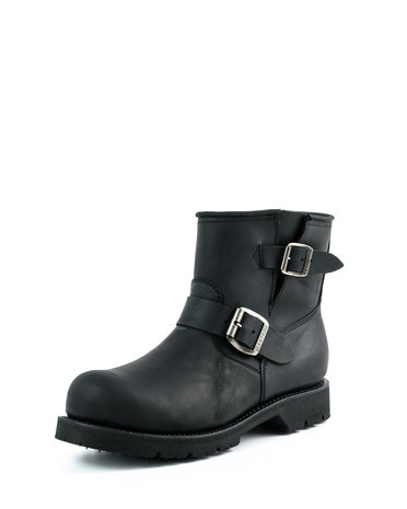 Mayura Boots 1581 Zwart/ Biker Motorlaars Heren Enklelaars Ronde Neus Anti Slip Zool Echt leer