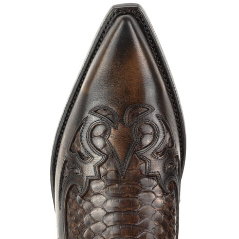 Mayura Boots 1935P Bruin/ Roestbruin Phyton Spitse Cowboy Western Laarzen Schuine Hak Rechte Schacht Treklussen Goodyear Welted