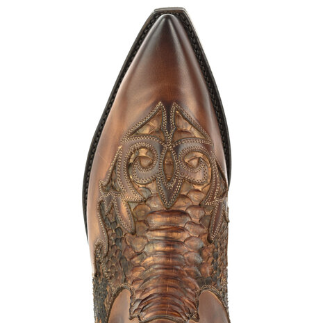 Mayura Boots Rock 2500 Cognac/ Spitse Western Heren Enkellaars Python Schuine Hak Elastiek Sluiting Vintage Look