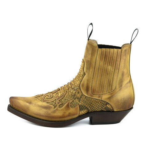 Mayura Boots Rock 2500 Hazelnoot/ Spitse Western Heren Enkellaars Python Schuine Hak Elastiek Sluiting Vintage Look