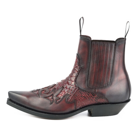 Mayura Boots Rock 2500 Rood/ Spitse Western Heren Enkellaars Python Schuine Hak Elastiek Sluiting Vintage Look