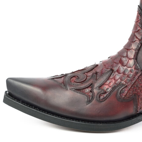 Mayura Boots Rock 2500 Rood/ Spitse Western Heren Enkellaars Python Schuine Hak Elastiek Sluiting Vintage Look