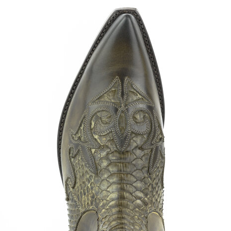 Mayura Boots Rock 2500 Taupe/ Spitse Western Heren Enkellaars Python Schuine Hak Elastiek Sluiting Vintage Look