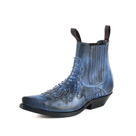 Mayura Boots Rock 2500 Blauw/ Spitse Western Heren Enkellaars Python Schuine Hak Elastiek Sluiting Vintage Look