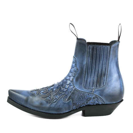 Mayura Boots Rock 2500 Blauw/ Spitse Western Heren Enkellaars Python Schuine Hak Elastiek Sluiting Vintage Look