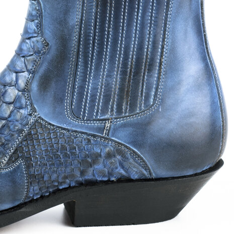 Mayura Boots Rock 2500 Blauw/ Spitse Western Heren Enkellaars Python Schuine Hak Elastiek Sluiting Vintage Look