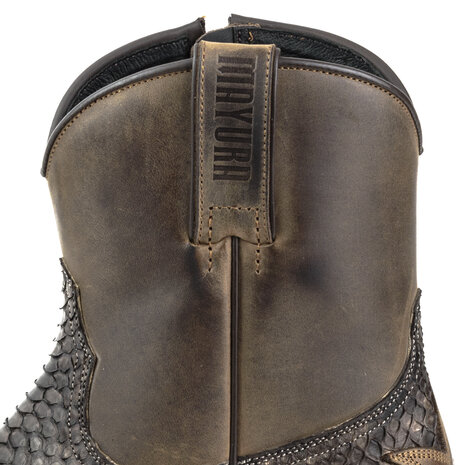 Mayura Boots 12 Bruin/ Bruin Python Cowboy Western Heren Enkellaars Spitse Neus Schuine Hak Rits Waxed Leather