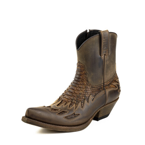 Mayura Boots 12 Bruin/ Roestbruin Python Cowboy Western Heren Enkellaars Spitse Neus Schuine Hak Rits Waxed Leather