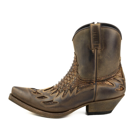 Mayura Boots 12 Bruin/ Roestbruin Python Cowboy Western Heren Enkellaars Spitse Neus Schuine Hak Rits Waxed Leather