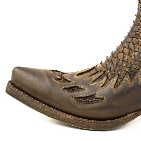 Mayura Boots 12 Bruin/ Roestbruin Python Cowboy Western Heren Enkellaars Spitse Neus Schuine Hak Rits Waxed Leather