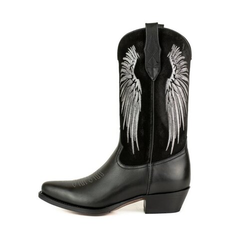 Mayura Boots WINGS 2666 Black Women's Western Boots Ornamental Stitching Pointed Nose Sloping Heel Smooth And Suede Leat