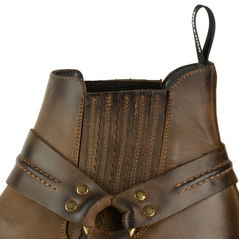 Mayura Boots 1444 Bruin/ Biker Cowboy Western Enkellaars Heren Dames Vierkante Neus Vast Spoor Elastiek Sluiting Vintage Geolie