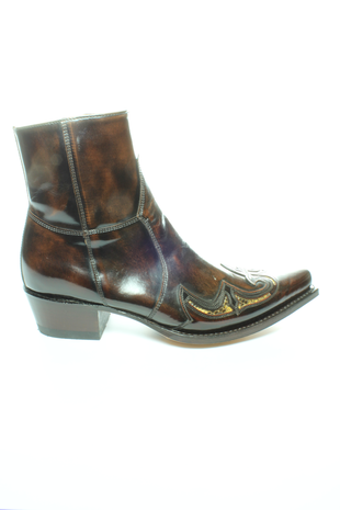 Sendra Boots 6225 Python Mimo Florentic Bruin Heren Cowboy Western Enkellaars Spitse Neus Stevige Hak Rits Sluiting