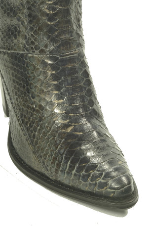 Sendra Boots 12027 Eva Python Zwart Dames Enkelaars Koningspython Leer Ritssluiting Lederen Zool  Spitse Neus Hoge Hak Echt Leer