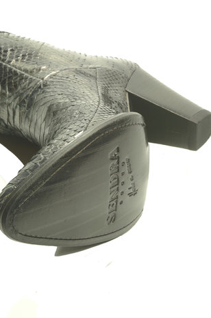 Sendra Boots 12027 Eva Python Zwart Dames Enkelaars Koningspython Leer Ritssluiting Lederen Zool  Spitse Neus Hoge Hak Echt Leer