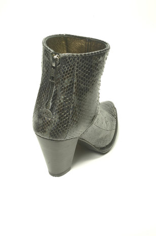 Sendra Boots 12027 Eva Python Zwart Dames Enkelaars Koningspython Leer Ritssluiting Lederen Zool  Spitse Neus Hoge Hak Echt Leer