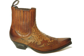 Sendra Boots 9396 Javi Bruin Heren Enkel Laarzen Python Cowboy Western Boots Spitse Neus Lederen Zool Schuine Hak Elastiek Sluiting Echt Leer