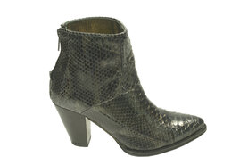 Sendra Boots 12027 Eva Python Zwart Dames Enkelaars Koningspython Leer Ritssluiting Lederen Zool  Spitse Neus Hoge Hak Echt Leer