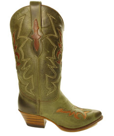 Sendra Boots 12289 Lia Groen Dames Ibiza Western Laarzen Hoge Hak Lederen Zool Ronde Spitse Neus Echt Leer