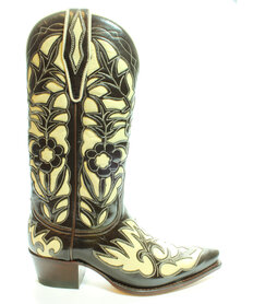 Sendra Boots 5529 Judi Bruin Dames Laarzen Western Bohemian Ibiza Spitse neus Rechte Hak Bloemmotief Treklussen