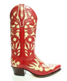 Sendra Boots 5529 Judi Rood Dames Laarzen Western Bohemian Ibiza Spitse neus Rechte Hak Bloemmotief Treklussen