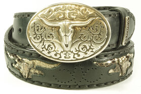 Sendra Riem 8322 Zwart Dames Heren Buckle Riem Cowboy Western Gipsy Ibiza 4cm Brede Jeans Broekriem Verwisselbare Gesp Python Longhorn Skull