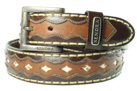 Sendra Riem 7576 Bruin Heren Dames Riem Cowboy Western Ibiza Bohemian 4cm Brede Jeans Broekriem Python Geschulpte Rand Ruitpatroon Verwisselbare Gesp