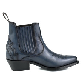 Mayura Boots Marilyn 2487 Marine Blauw/ Dames Cowboy Western Fashion Enklelaars Spitse Neus Schuine Hak Elastiek Sluiting Echt Leer