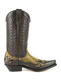 Mayura Boots 1935P Bruin/ Camel Python- Spitse Cowboy Western Laarzen Schuine Hak Rechte Schacht Treklussen Goodyear Welted