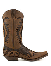 Mayura Boots 2567P Bruin/Donker Bruin Python Spitse Cowboy Western Laarzen Schuine Hak Rechte Schacht Treklussen Goodyear Welted