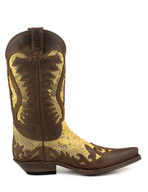 Mayura Boots 2567P Bruin/Camel Zand Python Spitse Cowboy Western Laarzen Schuine Hak Rechte Schacht Treklussen Goodyear Welted