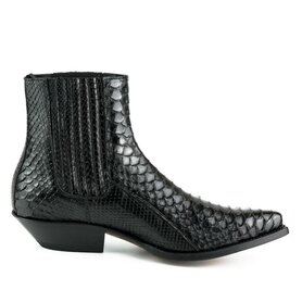 Mayura Boots 2575 Zwart Python Spitse Western Heren Enkellaars Schuine Hak Elastiek Sluiting 